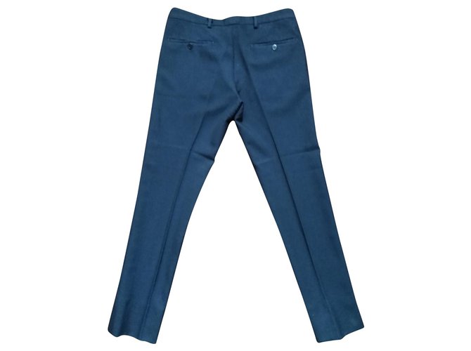Prada Pantalones clásicos Azul marino Lana  ref.168870