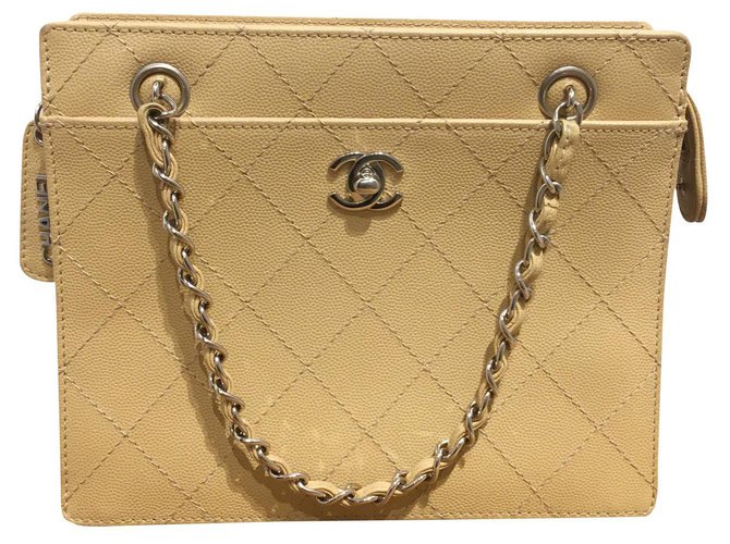 Chanel TIMELESS Silvery Beige Leather  ref.168887