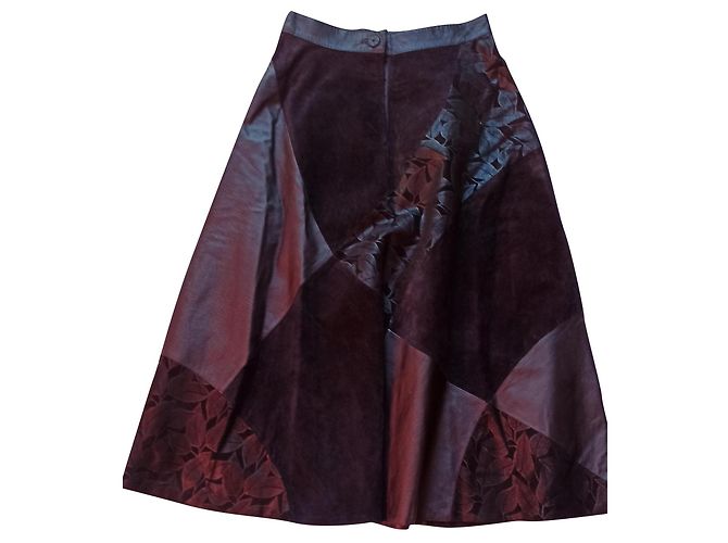 Autre Marque Gonna Patchwork in Pelle e Camoscio Nero