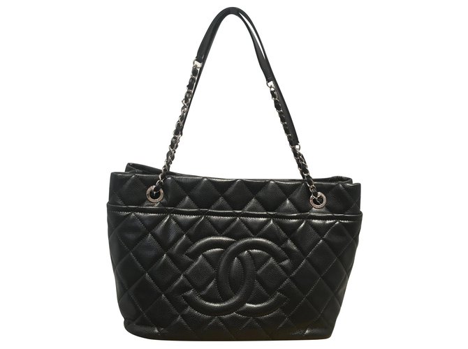 Chanel Handbags Black Silvery Leather  ref.168968