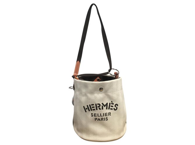 Hermès Borse Marrone Beige Pelle Tela  ref.168971