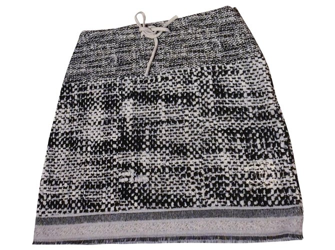 Chanel tweed skirt 42 Black White Cotton Wool  ref.168978