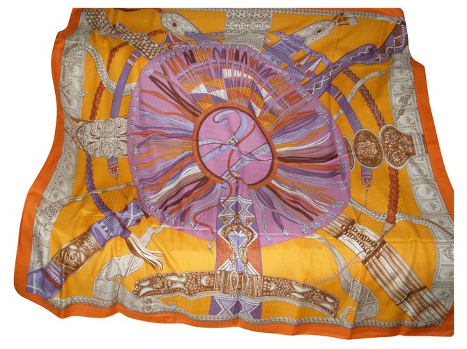 Hermès Bufandas Naranja Cachemira  ref.168983