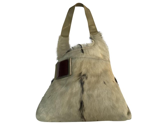 Marni Pig Fur Leather Bag Beige  ref.169080