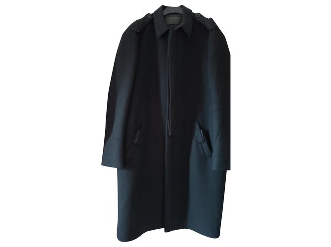 Salvatore Ferragamo Men Coats Outerwear Black Silk Cashmere Wool  ref.169096