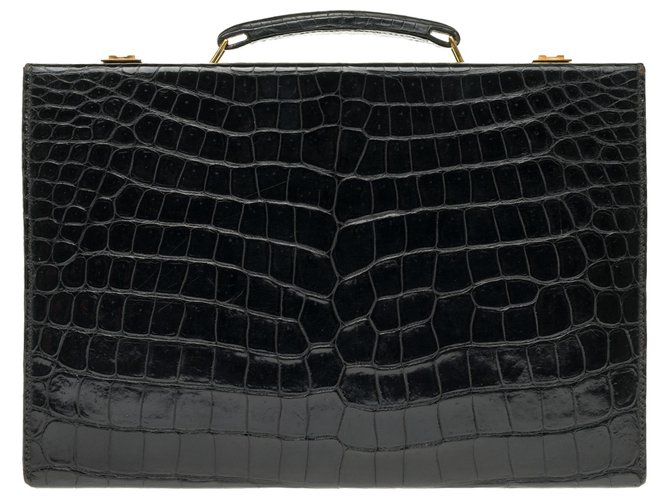 Trousse/mallette vintage Hermès jet en Crocodile noir ! Cuirs exotiques  ref.169177