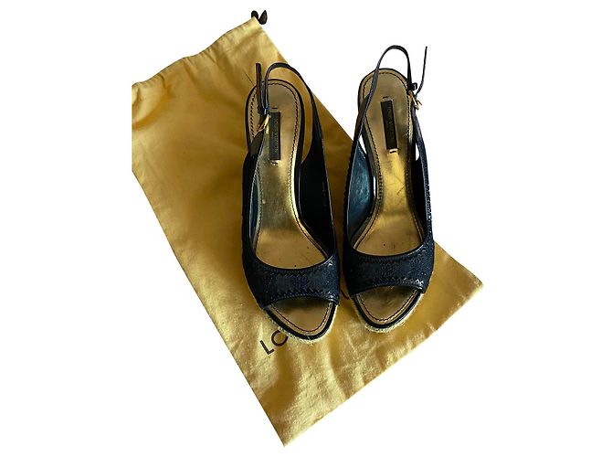 Mules compensées Louis Vuitton Bleu Nuit en Toile 37.5 Bleu Marine