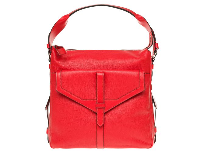 Borsa a tracolla Lancel modello "Jo-Besace" in pelle martellata rossa, Nuova Condizione! Rosso  ref.169268