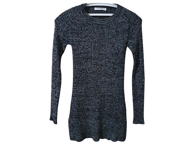 Sandro Langer Pullover Grau Wolle Acryl 