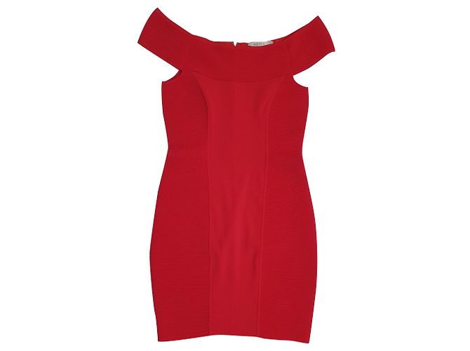 Reiss Rotes Strickkleid mit Off-Shoulder Design