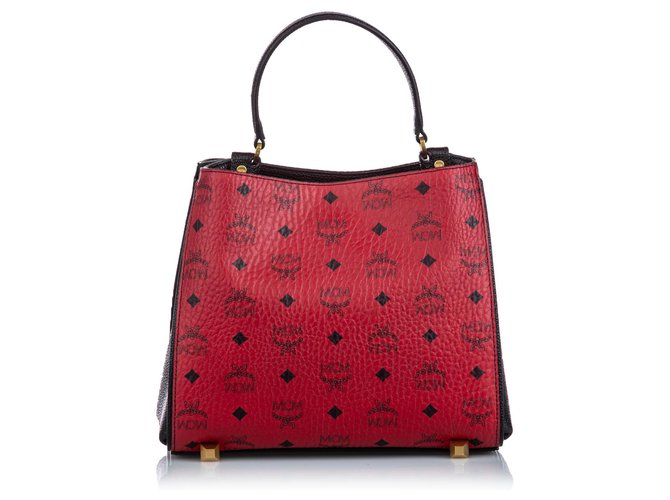 MCM Red Leather Visetos Corina Satchel Black  ref.169395