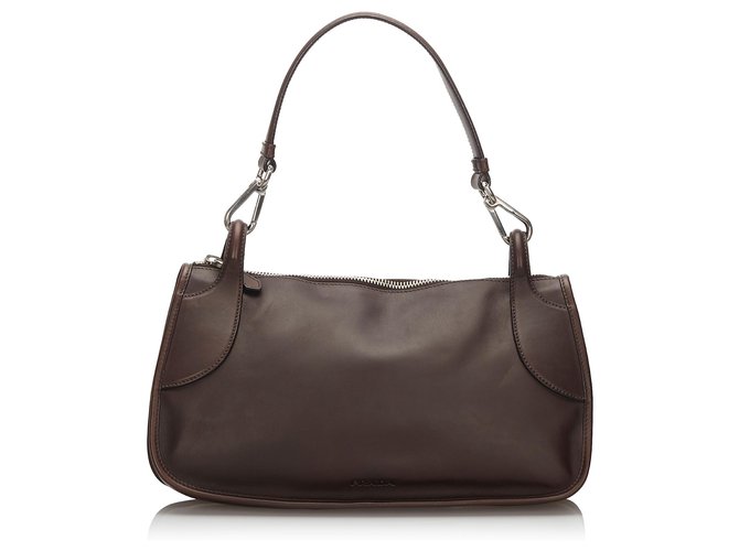 Prada Brown Leather Shoulder Bag Dark brown  ref.169413