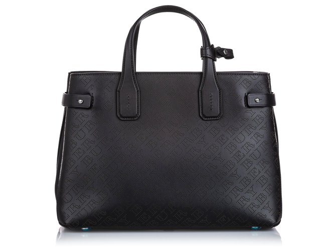 Burberry Black Medium Perforated Leather Banner Tote  ref.169426