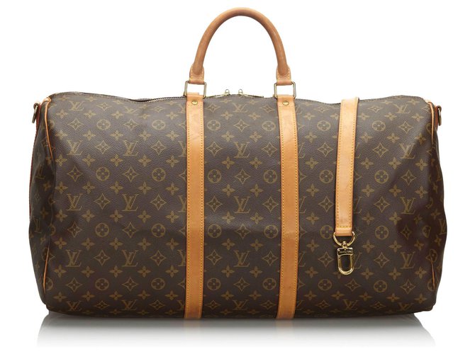Louis Vuitton Brown Monogram Keepall Bandouliere 55 Leather Cloth  ref.169447
