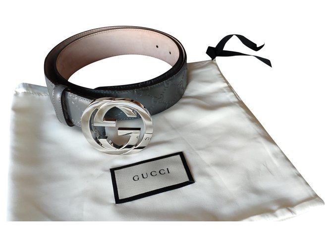 GUCCI Signature Lather Belt Grey Leather  ref.169470