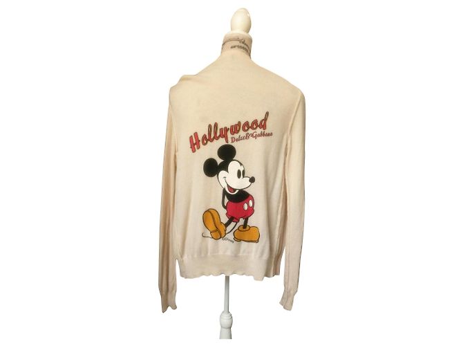 Dolce & Gabbana Einzigartige Vintage-Strickjacke mit Disney-Applikation Mehrfarben Creme