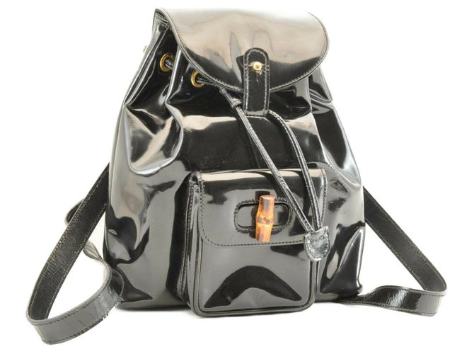 Gucci Bamboo Backpack Nero Pelle verniciata  ref.169576