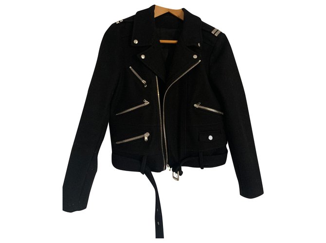 The Kooples Wool cloth biker jacket Black  ref.169601