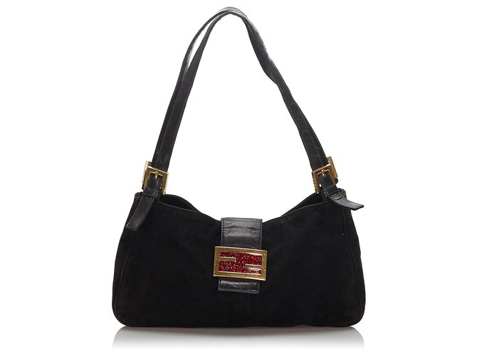 Fendi Black Suede Shoulder Bag Leather  ref.169712