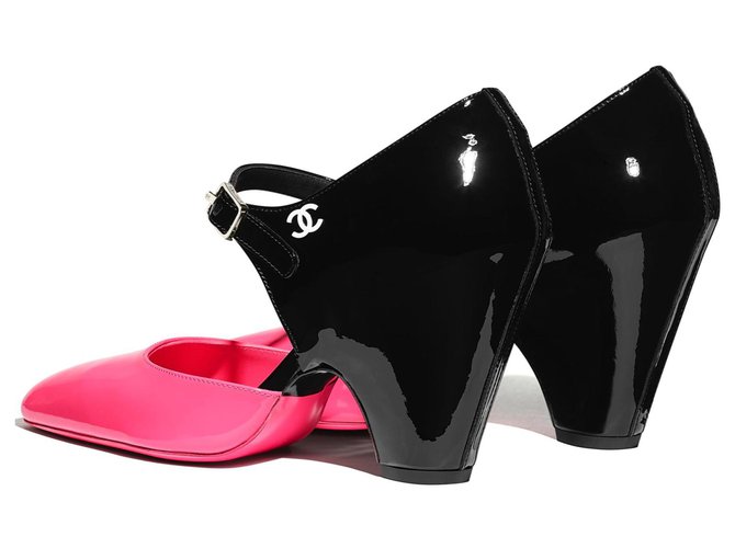 CHANEL SLING SHOES NAGELNEUE Slingback-Schuhe Schwarz Pink Lackleder  ref.169755