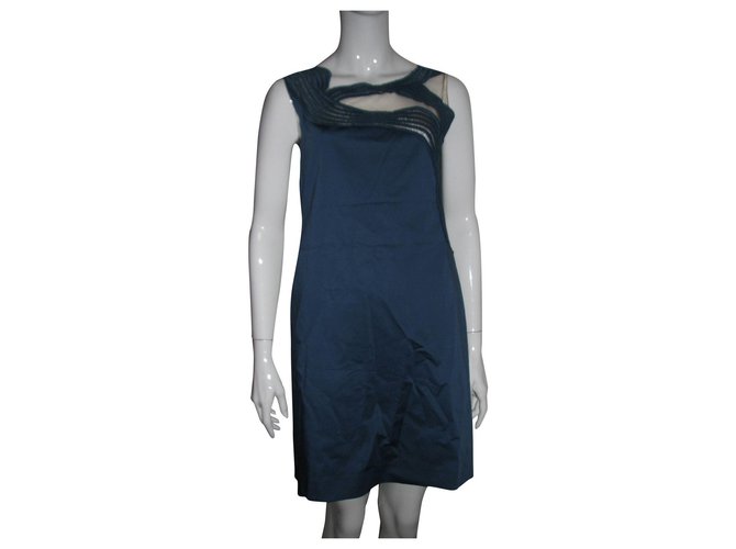 Alberta Ferretti Dress with lace inserts Blue Turquoise Cotton Elastane  ref.169765