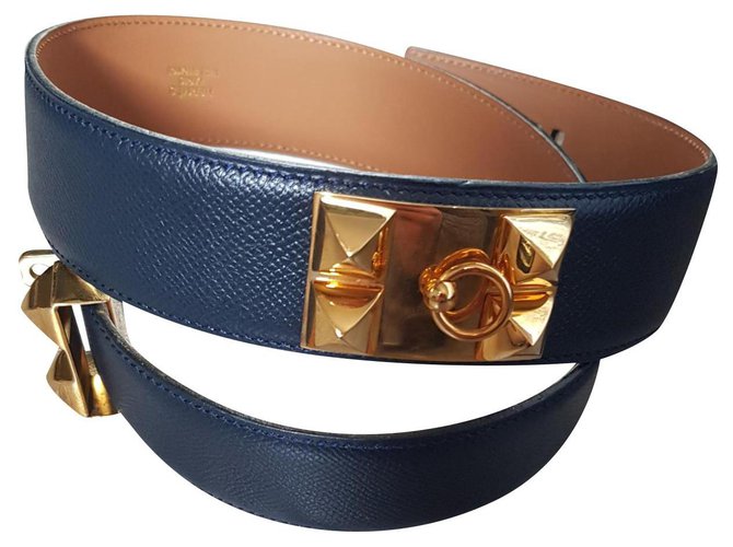 Hermès medor Navy blue Leather  ref.169770