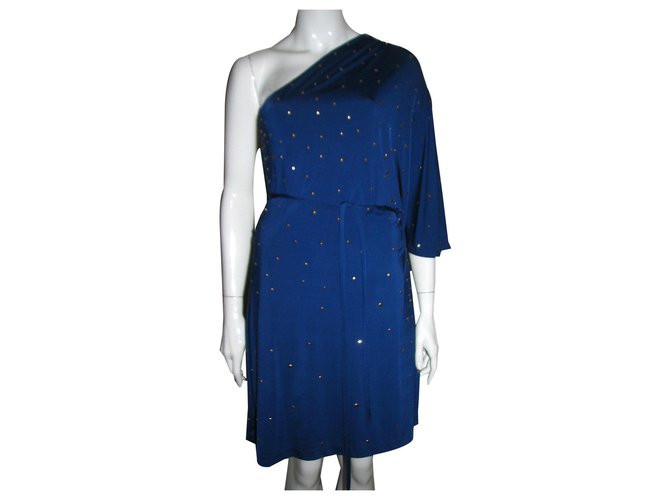 Halston Heritage Studded one shouldered dress Blue Polyester Elastane  ref.169850