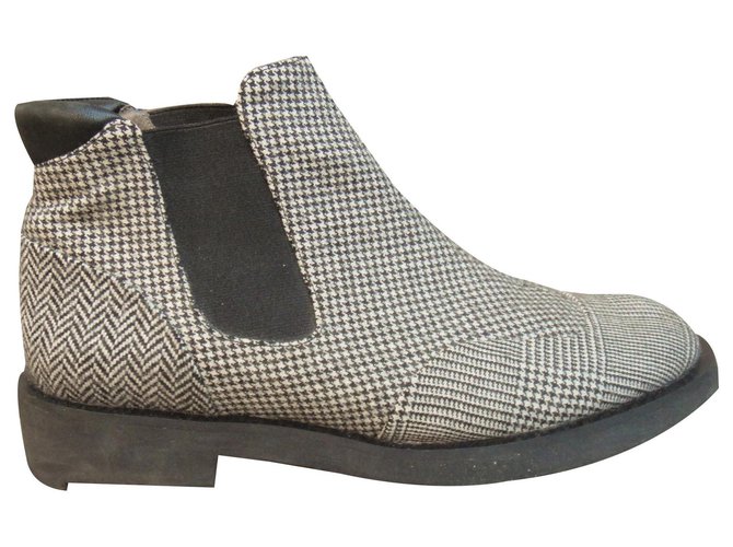 Robert Clergerie p boots 38 State like new Grey Leather Tweed  ref.169851