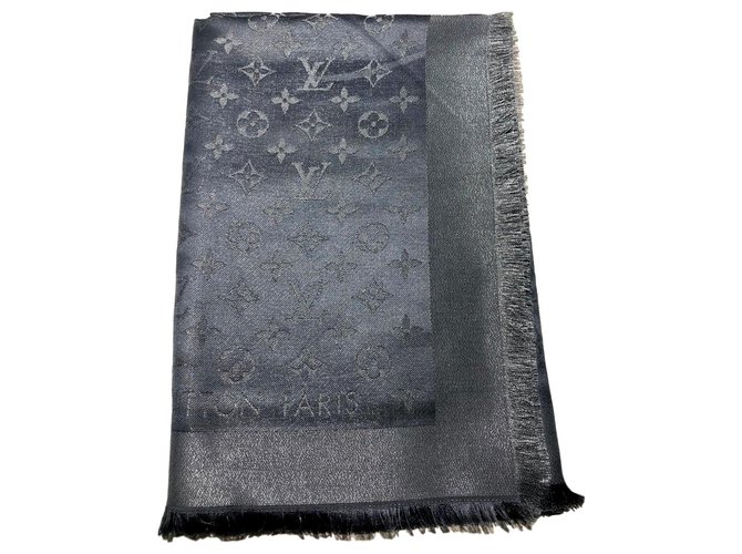 Louis Vuitton Black/Silver Monogram Wool/Silk Shine Shawl Scarf