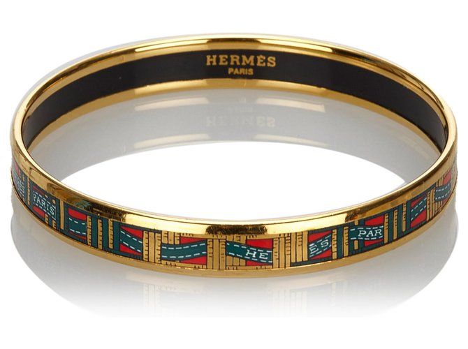 Hermès Hermes Gold Emaille Armreif Schwarz Golden Metall  ref.169879