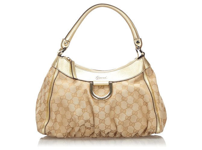 Gucci Brown GG Canvas D-Ring Shoulder Bag White Beige Cream Leather Cloth Cloth  ref.169887