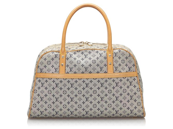 Louis Vuitton Gris Monogram Mini Lin Marie Cuir Coton Tissu Bleu Bleu foncé  ref.169902