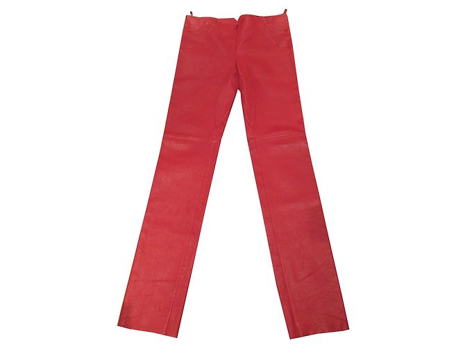 Luc Duchène Calças de couro vermelho de Luc Duchene