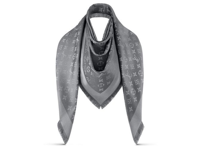 scarf louis vuitton m75120 Grey Silk Wool Viscose  ref.169923