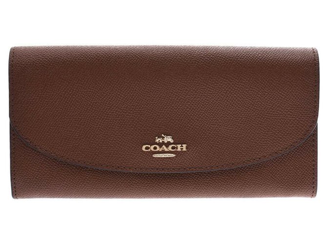 Coach Zip purse outlet Brown Leather  ref.169925