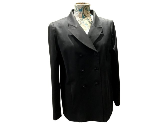 Chanel lined breasted blazer Black Cotton  ref.170003