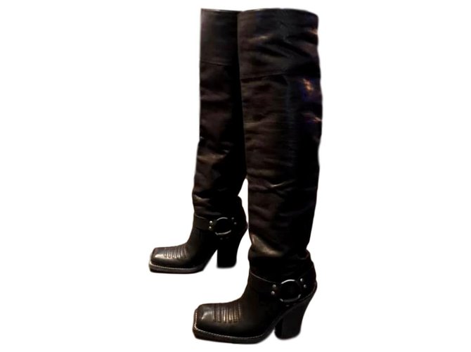 Christian Dior Botas altas de muslo Negro Piel de cordero  ref.170028
