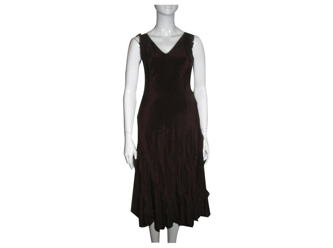 DKNY Silk dress Chocolate Elastane  ref.170030