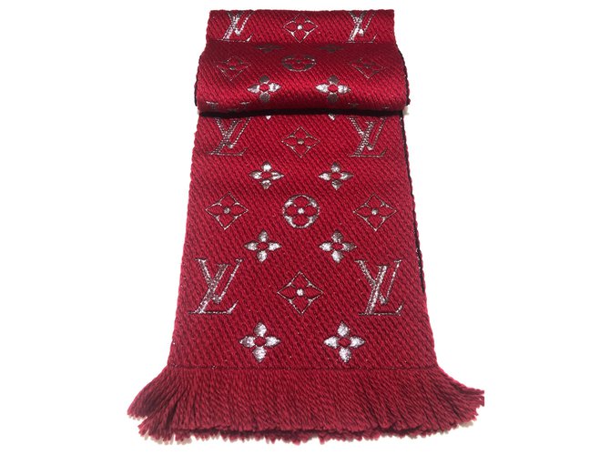 Louis Vuitton red logomania scarf shine Silk Wool  ref.170074