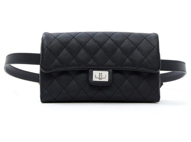 Chanel 2:55 CLUTCH ON BELT NEW Black Leather  ref.170082