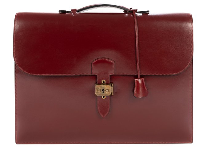 Sac à dépêches Hermès Aktentasche Burgund Box Leder Versandtasche in sehr gutem Zustand! Bordeaux  ref.170126