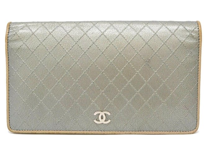 Chanel Chanel Coco Mark carteira longa bolsa Prata Couro  ref.170144