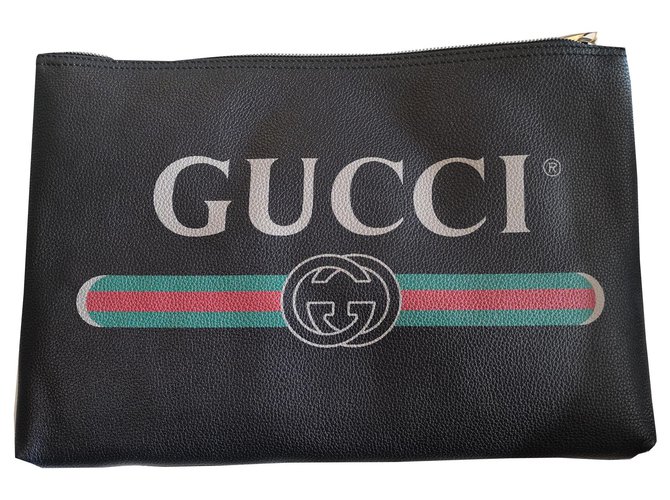 Gucci Pouch model Print leather ners Black  ref.170148