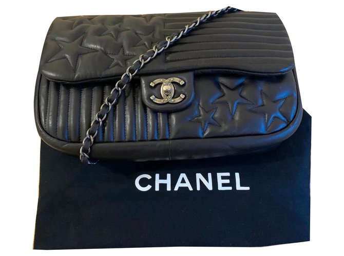 Trendy CC Chanel Timeless/Classique 'Stars and Stripes' limited edition flap bag Black Lambskin  ref.170152