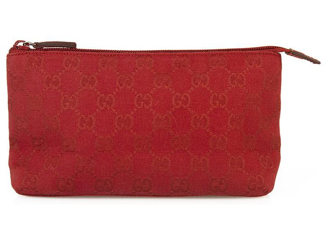 Gucci Monogram Deep Red Canvas Clutch Bag Handtasche Reißverschluss-Oberteil Travel Pochette Rot Baumwolle  ref.170185