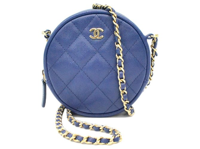 Chanel Matelassé 28 Cadena Azul Cuero  ref.170199