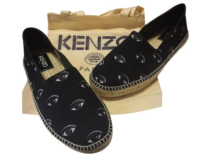 Kenzo Espadrilles Black White Leather Cloth ref.170241 - Closet
