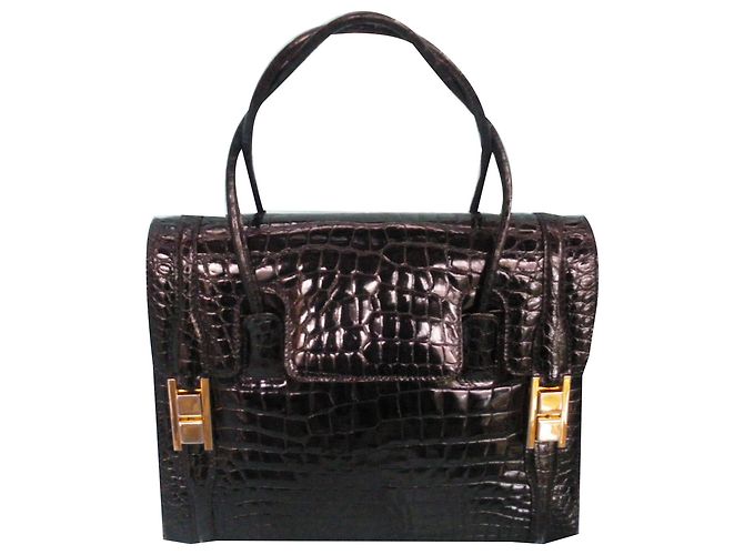 Autre Marque Bolsa de couro de crocodilo preta Preto
