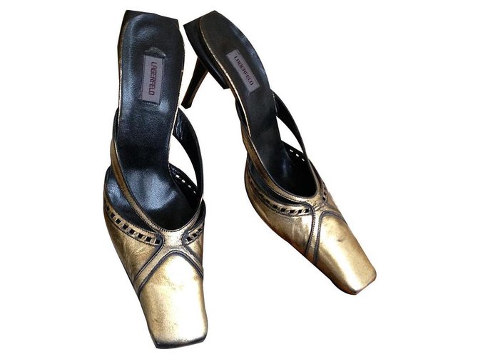 Zapatos dorados con zapatos de cuero negros de Karl Lagerfeld  ref.170256