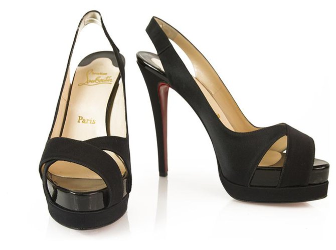 Christian Louboutin Noir Satin Très Croise 140 Escarpins à bride arrière Peeptoe 40  ref.170275